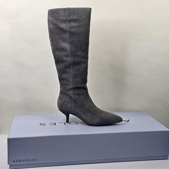 NIB Aerosoles Gray Loano Tall Kitten Heel Dress Boots - narrow calf - Picture 6 of 9